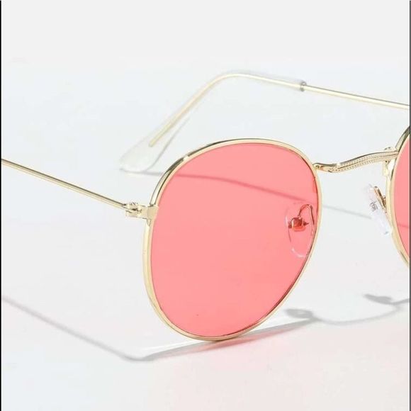 Tinted Red Glasses with Round Gold Frames - Picture 3 of 3